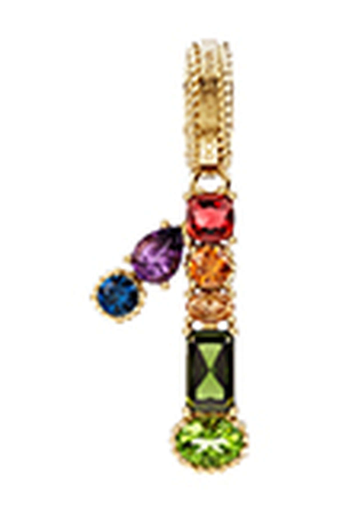 18 kt yellow gold rainbow pendant with multicolor finegemstones representing number 1