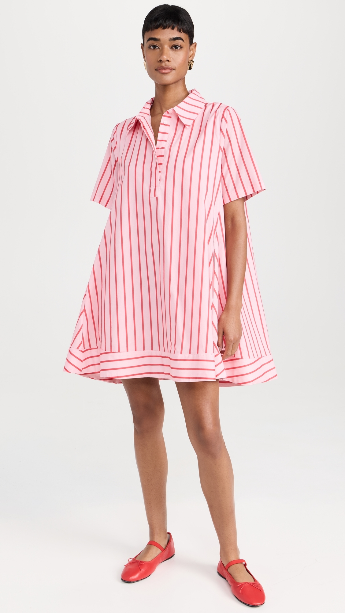 Stripe A-line Shirt Dress Pink/Red