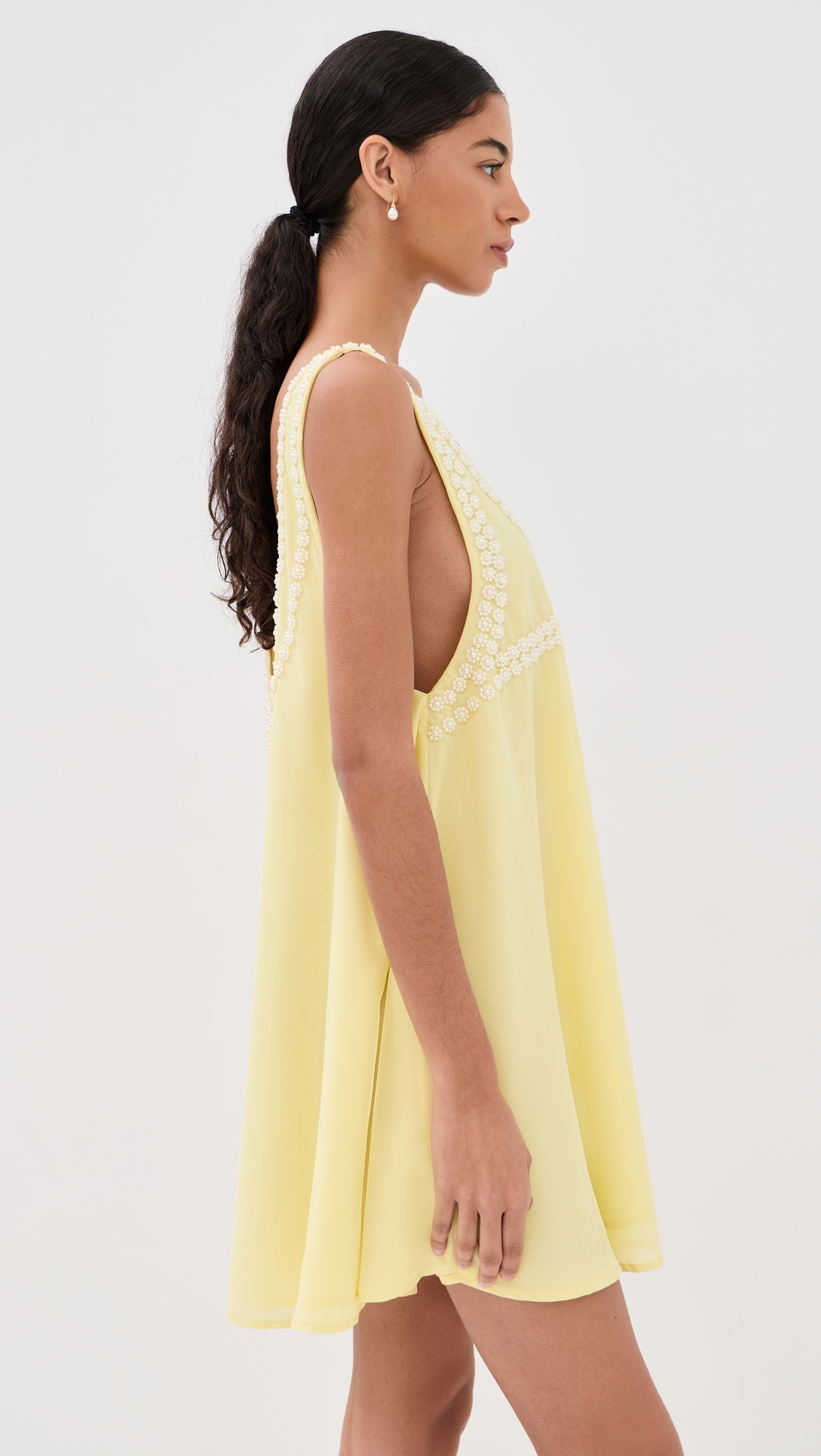 Pearl Beaded Bra Mini Swing Dress Yellow One Size