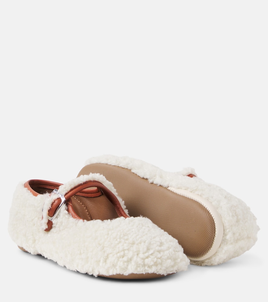 PèPè Leather-trimmed shearling ballet flats