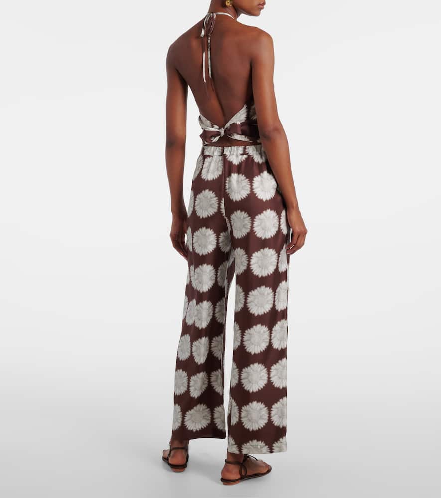 Isola floral silk twill wide-leg pants
