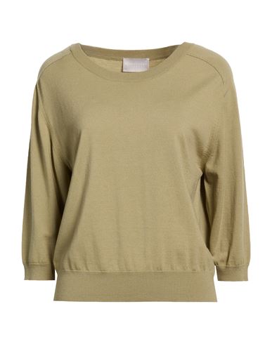 Woman Sweater Khaki Size 8 Merino Wool, Elastane