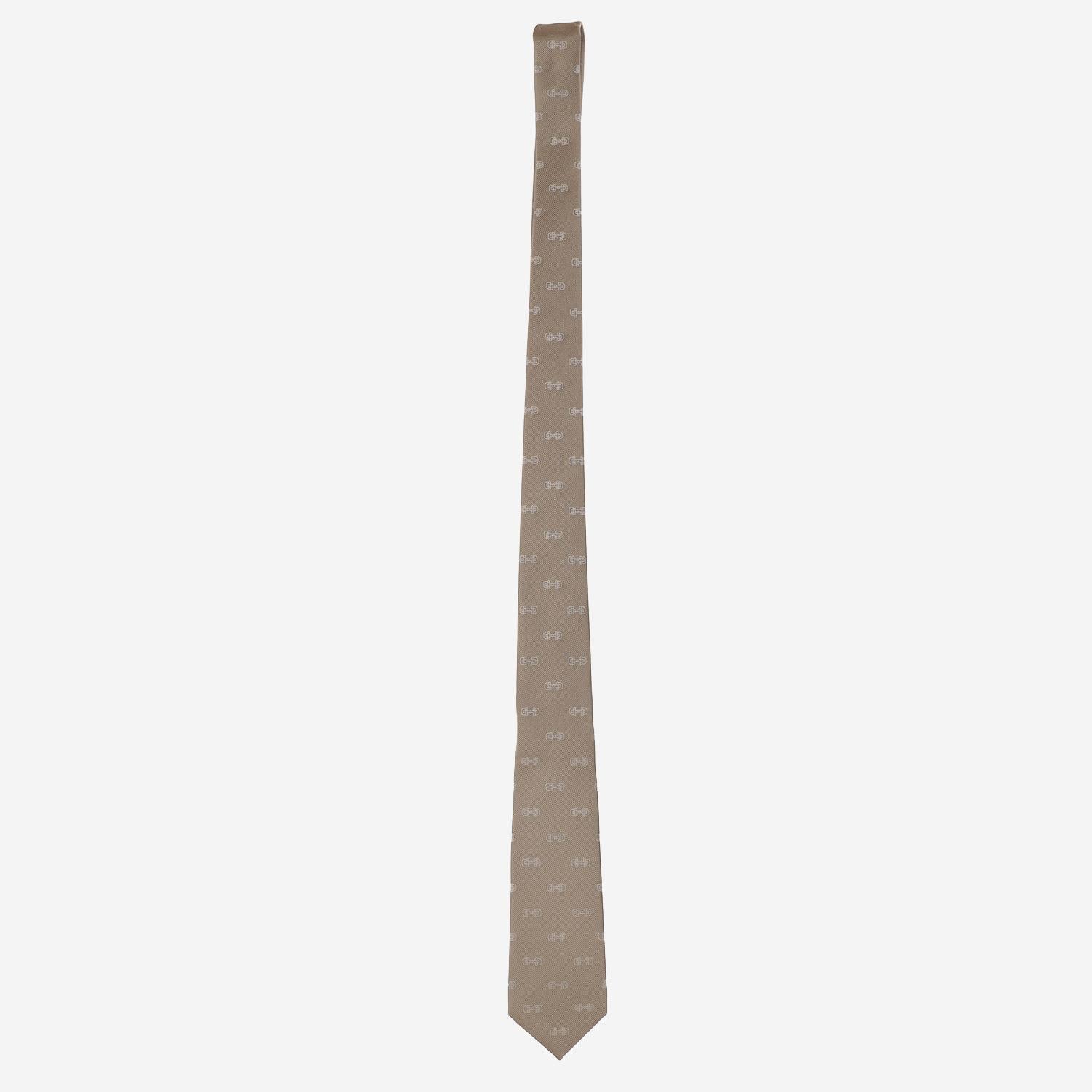 Silk Morsetto Print Necktie — Beige