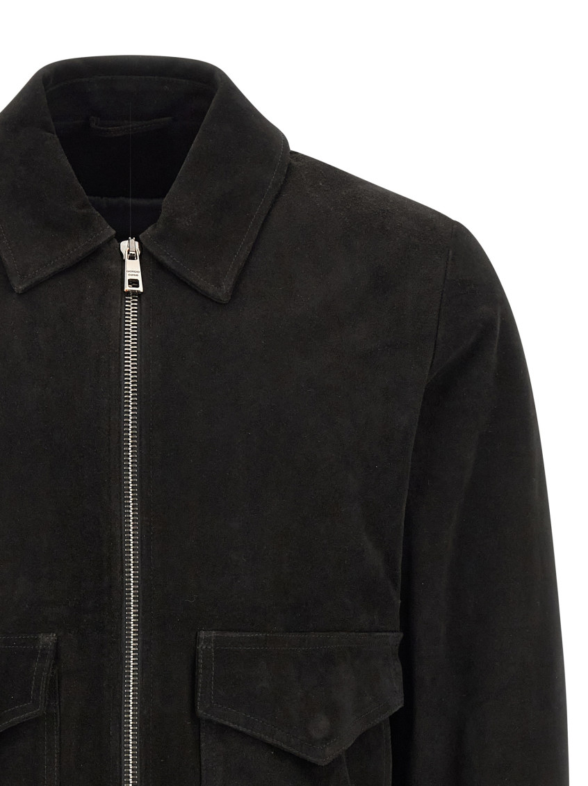 Black Solid Shirt Collar Jacket