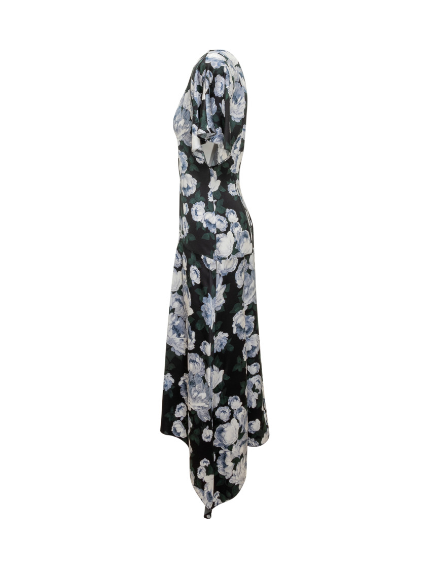 Multicolor Floral V Neck Midi Dress