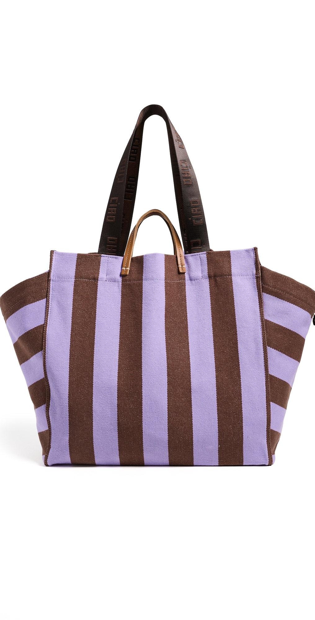 Canvas Stripe Beach Tote Bag Jacaranda/Hazelnut One Size