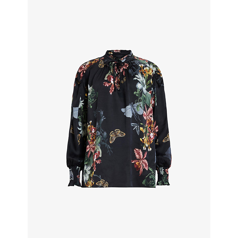 Womens Black Mari Sanibel Floral-print Woven Shirt