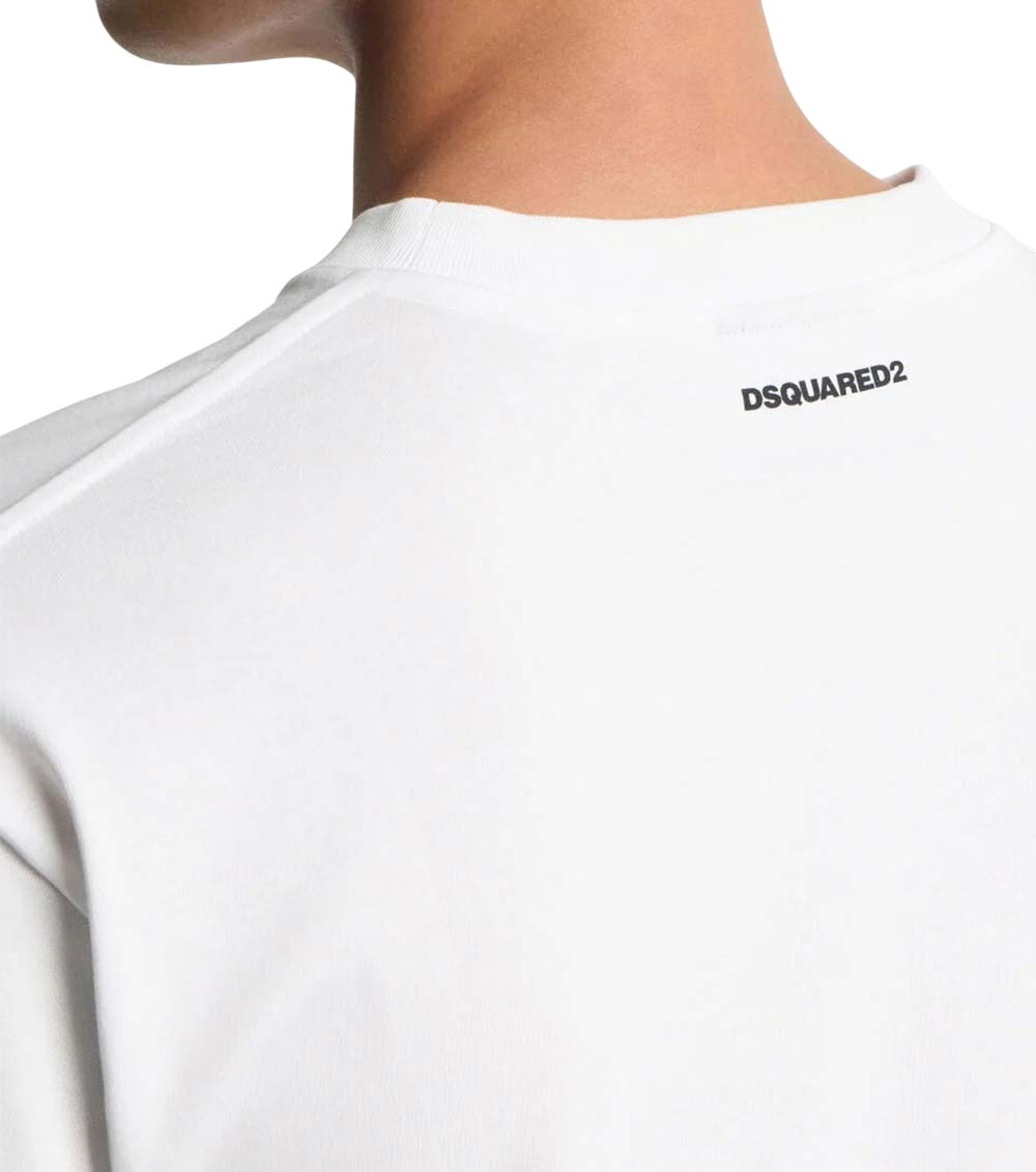 White Crew Neck T-shirt With Raised Collar And Maxi Logo On The Front In Cotton Man