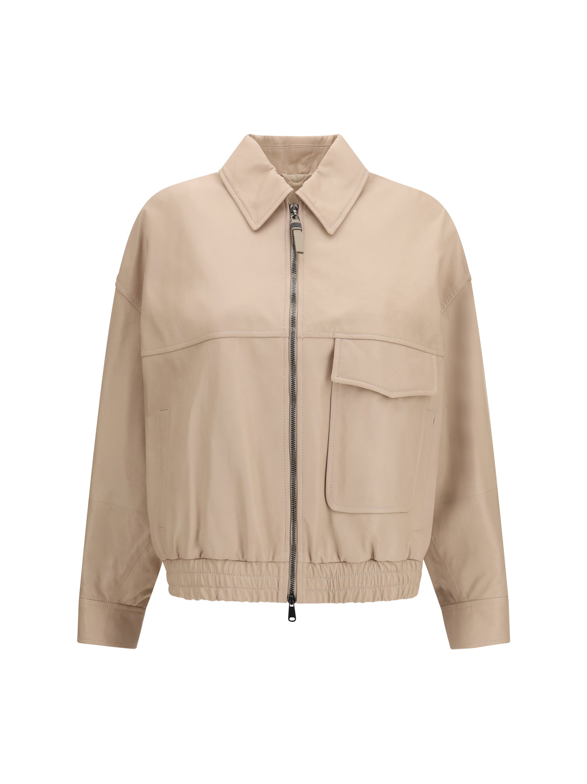 Glossy Nappa Leather Jacket — Beige