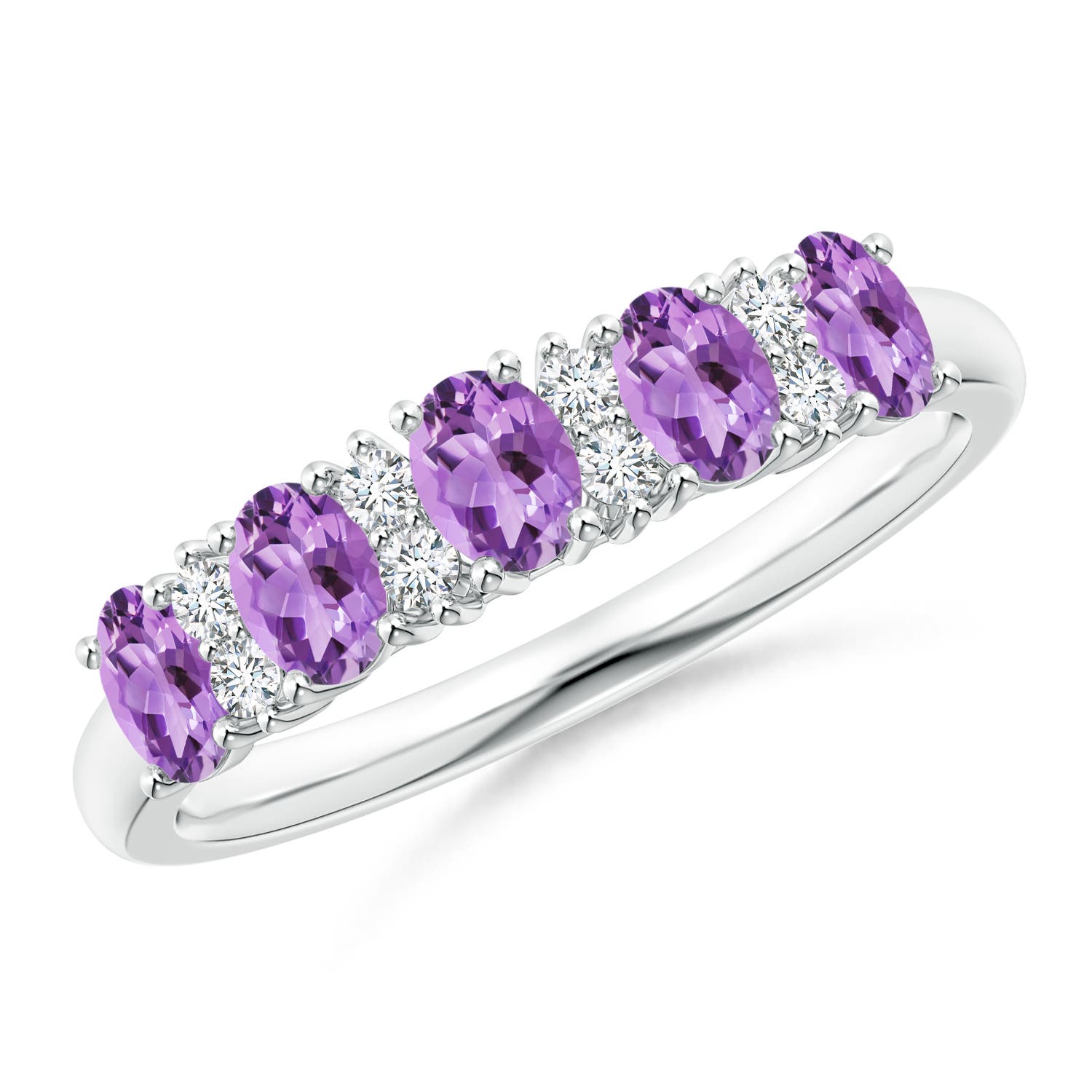 Angara 0.7 Carat Five Stone Amethyst and Diamond Wedding Ring in Platinum