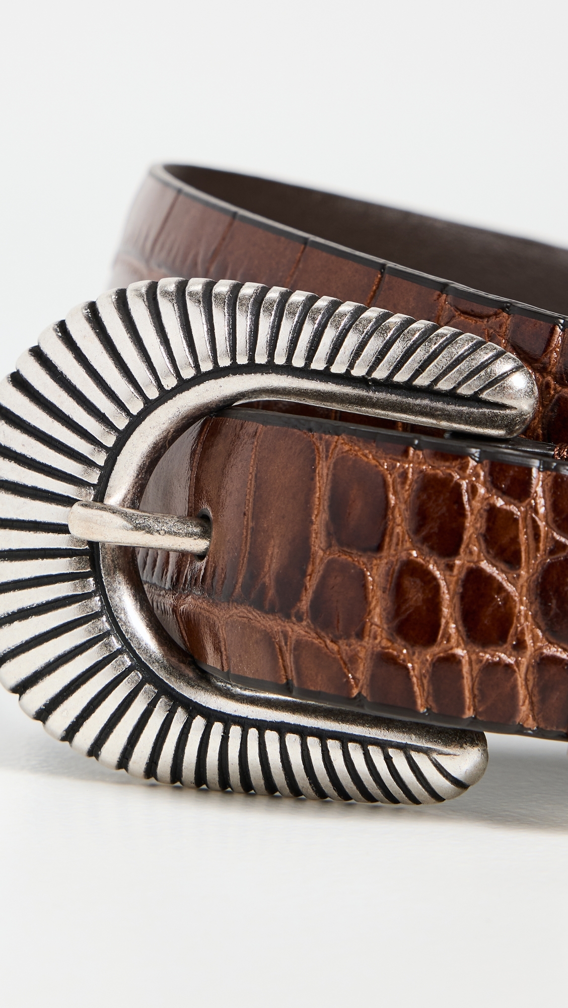 Narrow Western Mock Croc Belt Medium Tan