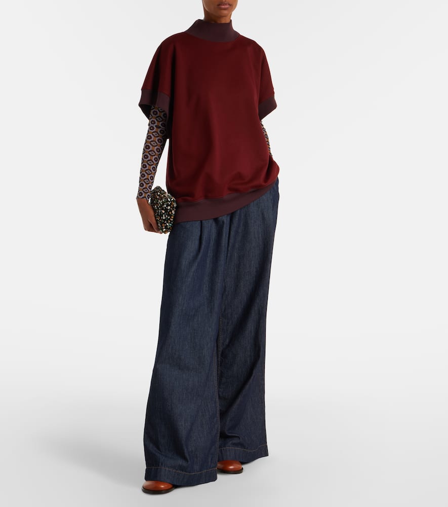 Pleated high-rise wide-leg jeans