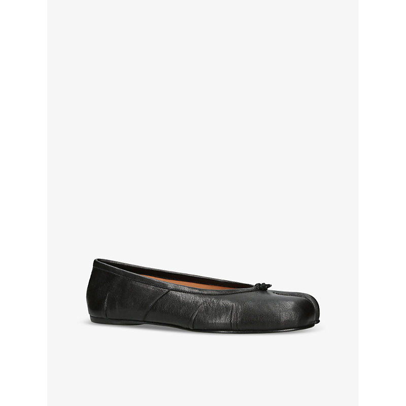 Womens Black Tabi Split-toe Leather Ballet Flats