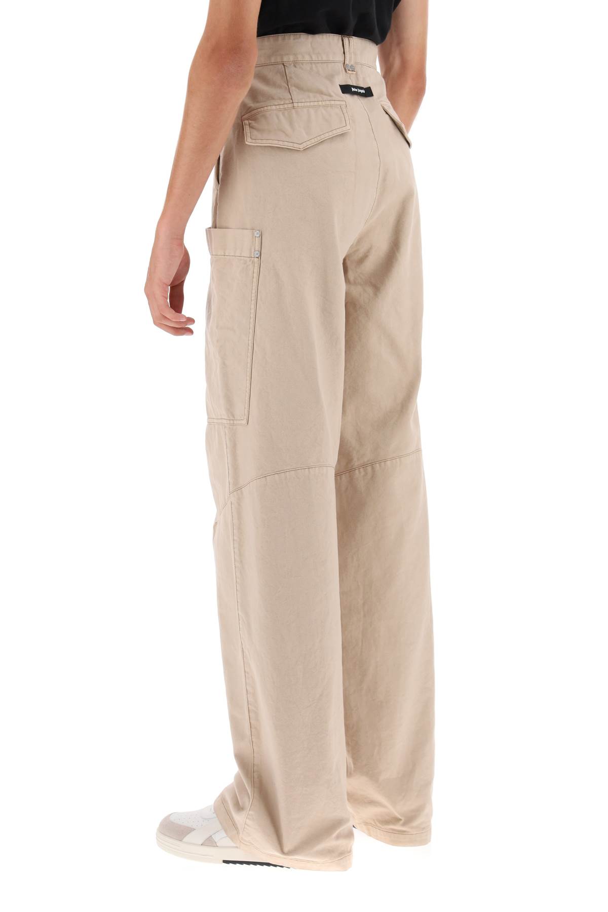 Wide-leg cotton cargo trousers - Neutrals
