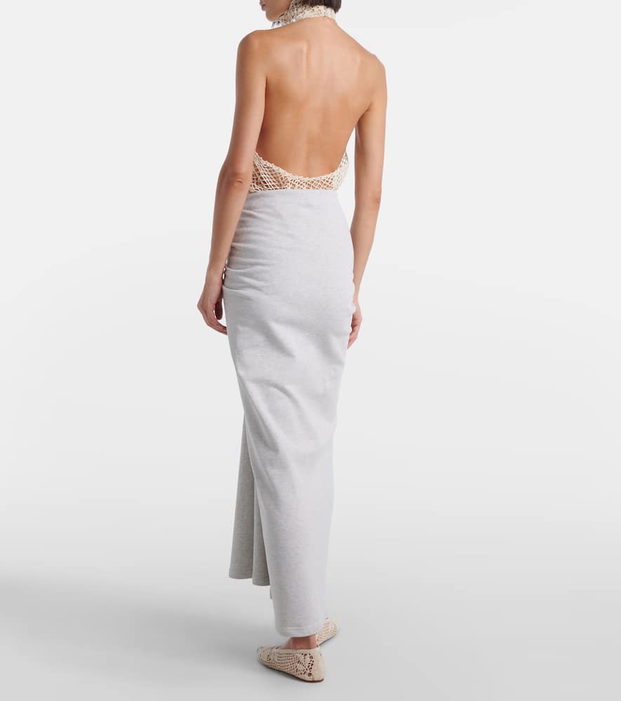 Floral-appliqué cotton midi skirt