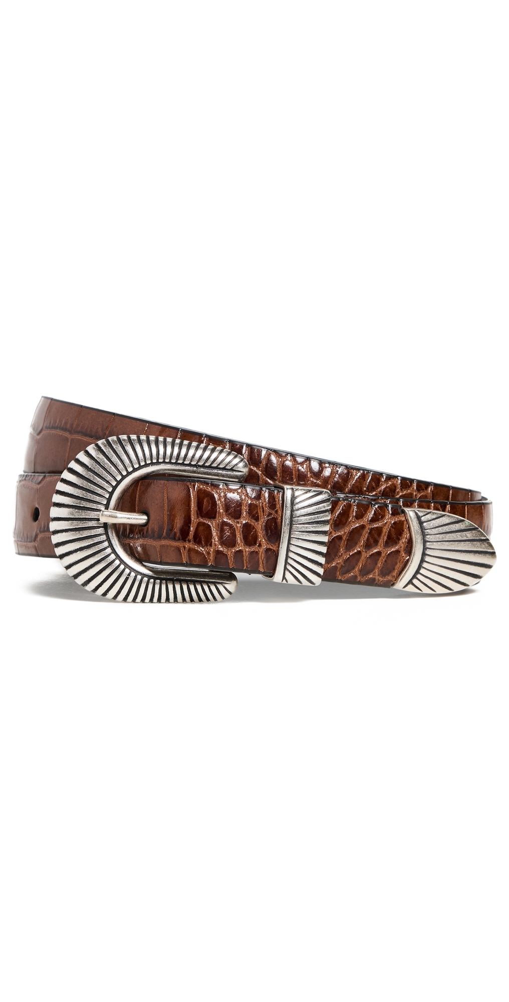 Narrow Western Mock Croc Belt Medium Tan
