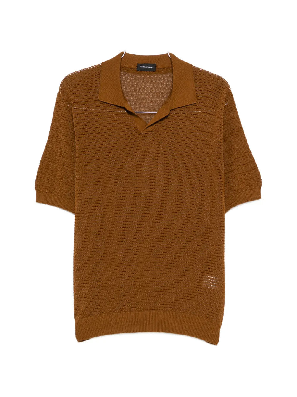 Crochet Cotton Polo Shirt with Classic Collar and V-Neck