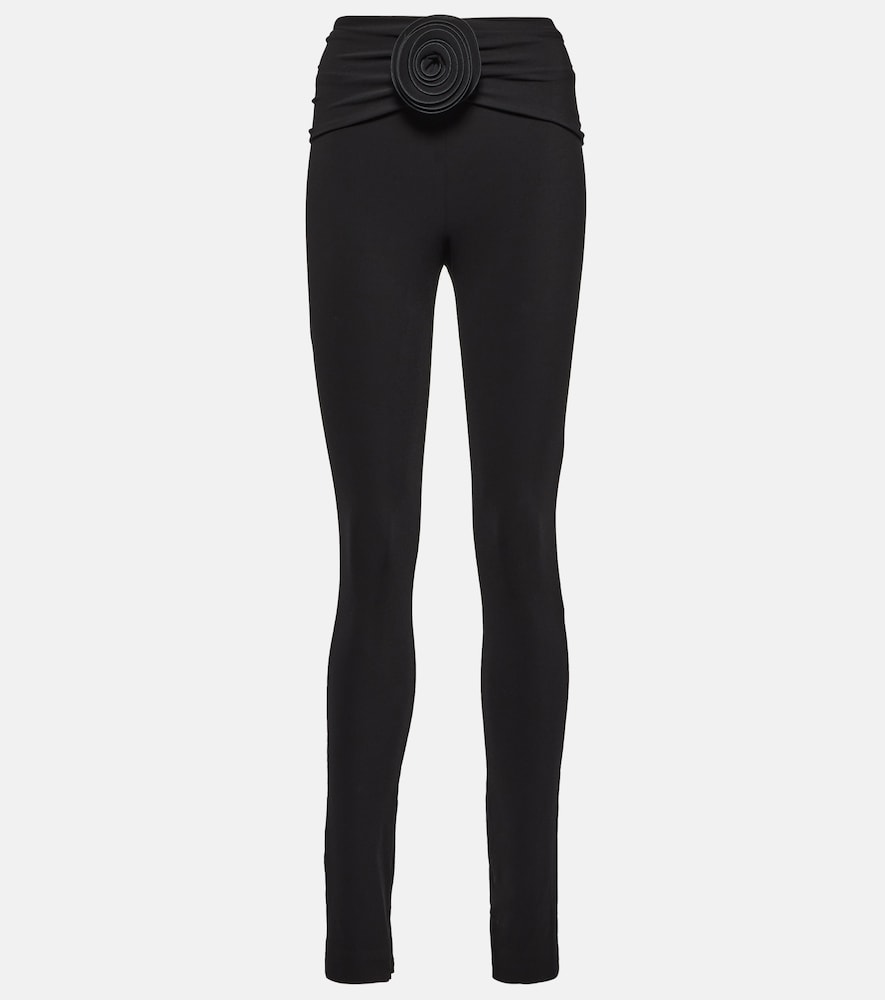 Floral-appliqué jersey slim leggings