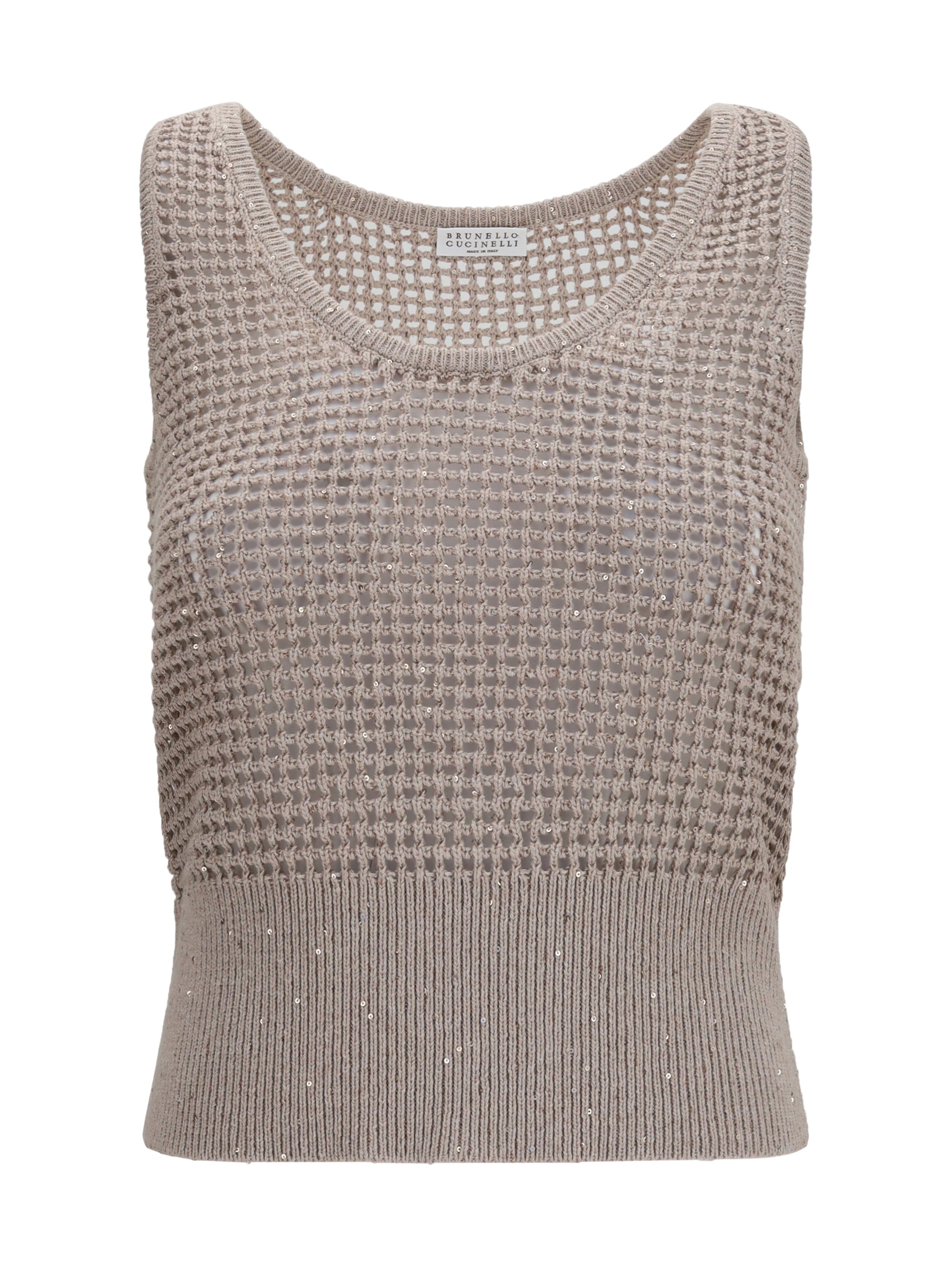 Perforated Sequin Tank Top — Beige