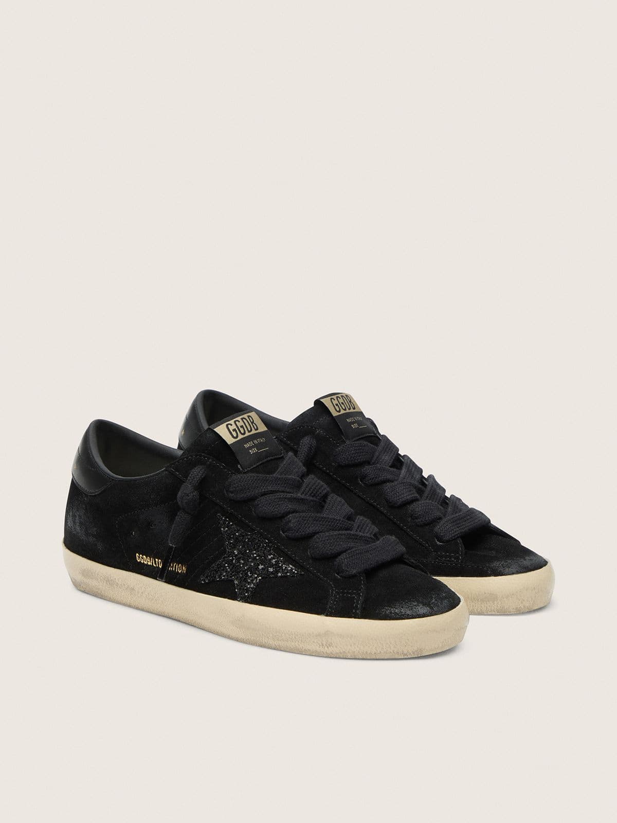 Golden Goose - Women's Super-star Ltd In Black Suede With Black Glitter Star And Black Leather Heel Tab, Woman