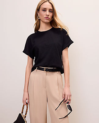 Ann Taylor Crew Neck Roll Sleeve Tee