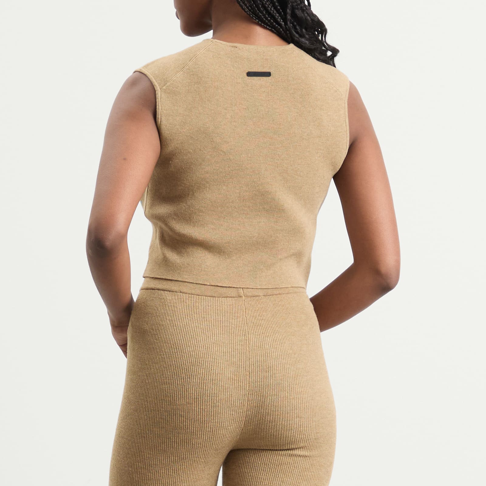 Fear of God ESSENTIALS Signature Rib Knit Cropped Rib Top in Dune - Taupe. L also in M, S