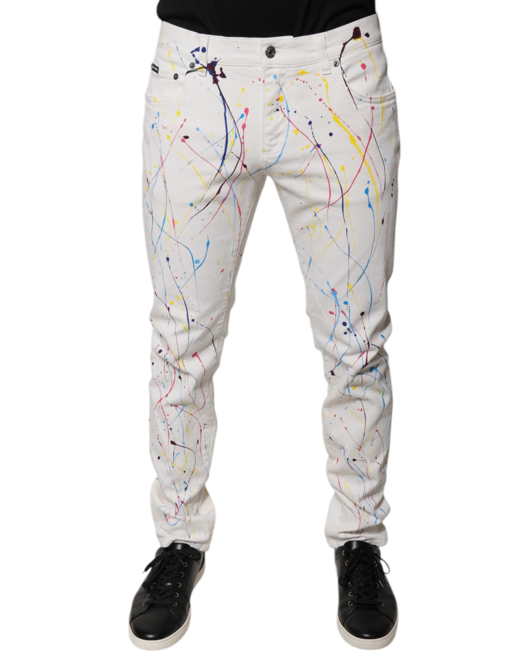 Splash Print Skinny Jeans — White