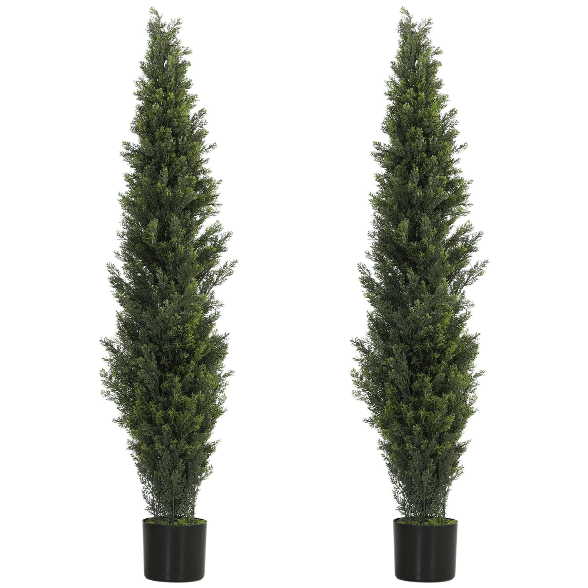 Homcom Set Decorative Artificial Plants Cypress In Weighted Pot, 150Cm In Green