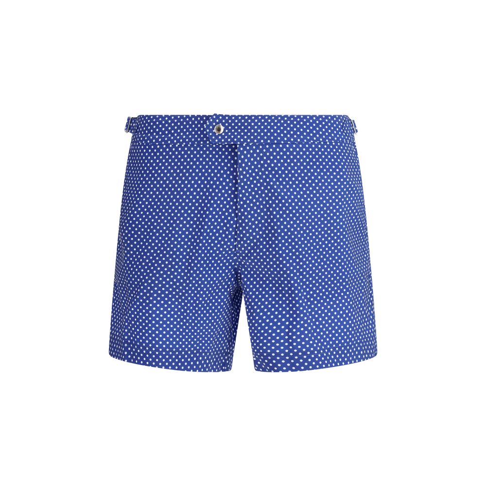 Polka-Dot Polyester Shorts — Blue