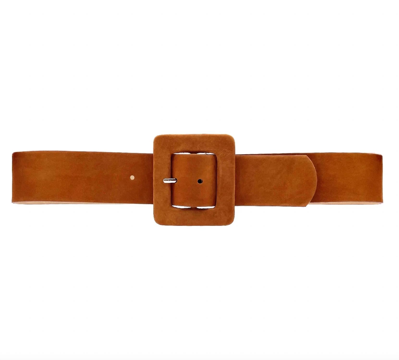 Women Covered Buckle Leather Belt In Cognac