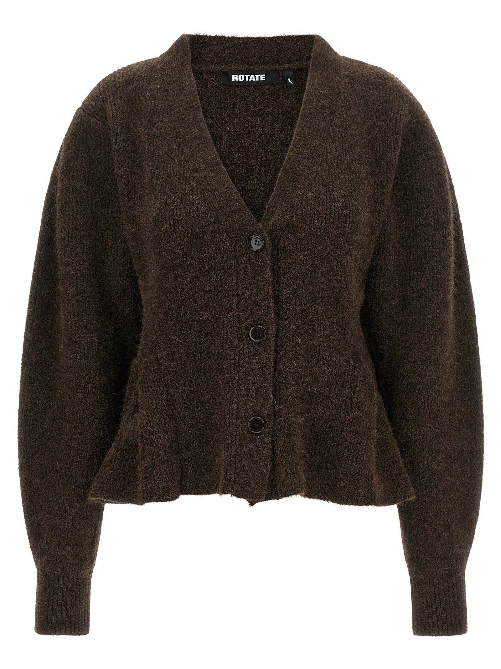 Peplum Wool-Alpaca Blend Cardigan — Brown