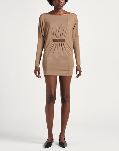 Woman Mini dress Khaki Size XS Viscose, Elastane, Polyester