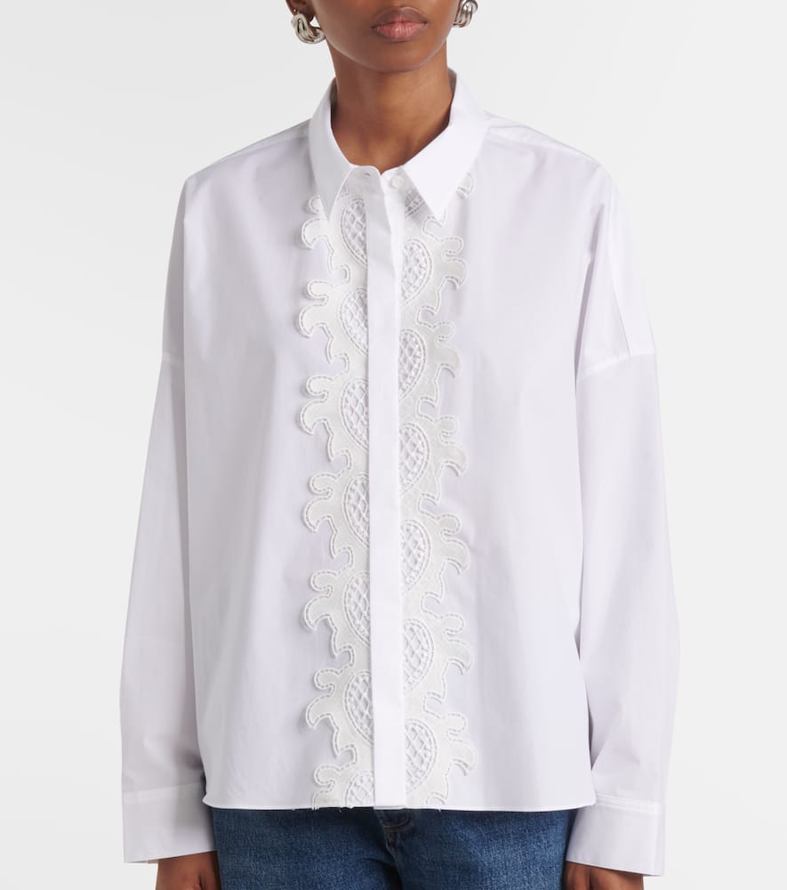 Lace-trimmed cotton-blend poplin blouse