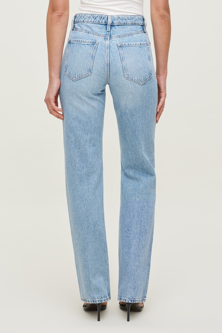 Cara Rigid High Rise Straight Leg Jeans - Blue - Women Clothing