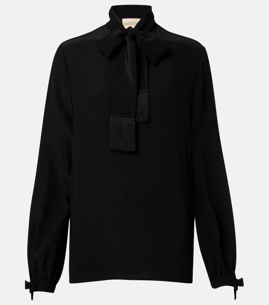 Bow-detail silk crêpe shirt