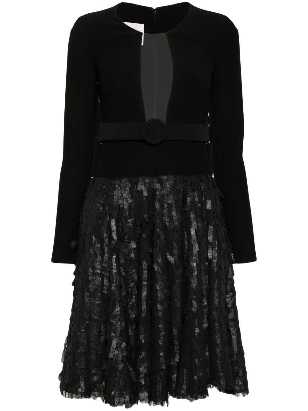Belted fringed midi dress - Black