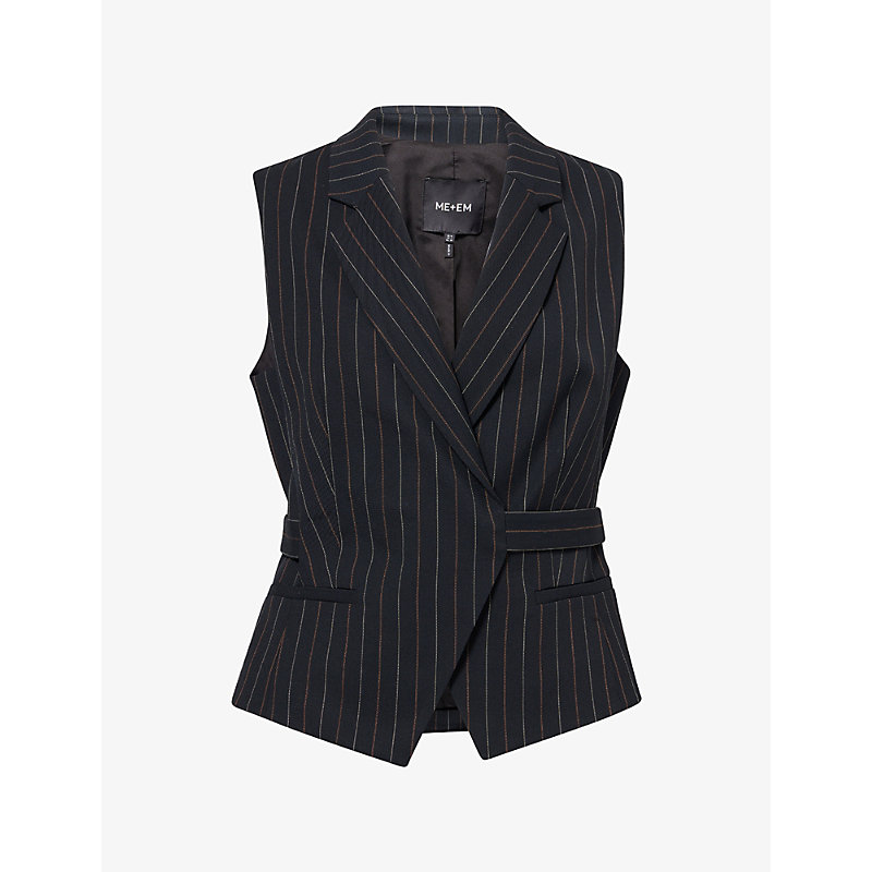 Womens Pinstripe Wrap-Over Wool-Blend Waistcoat