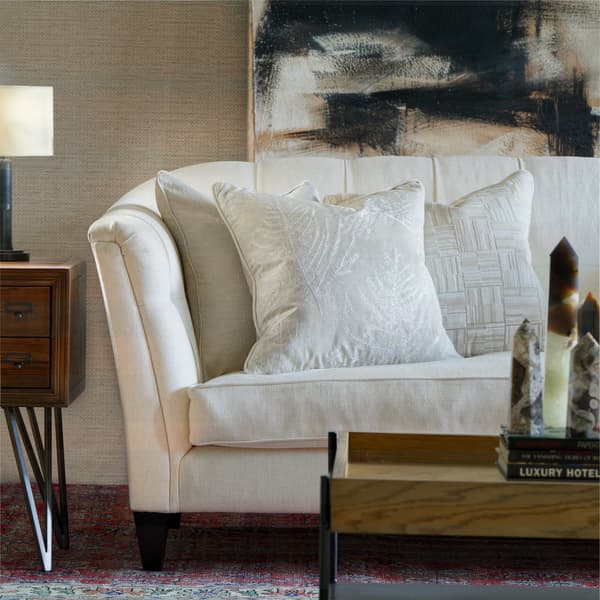 Brooklyn Natural, Sustainable Feather, Cushion, 55cm x 55cm - Andrew Martin Cotton Blend & Linen Blend & Viscose Blend Embroidered & Floral