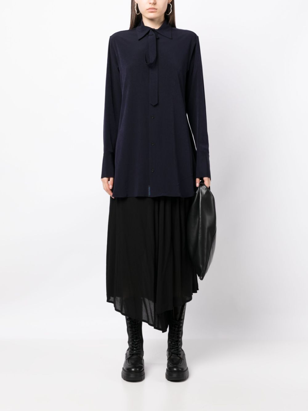 Lace-fastening long-sleeved blouse - Blue