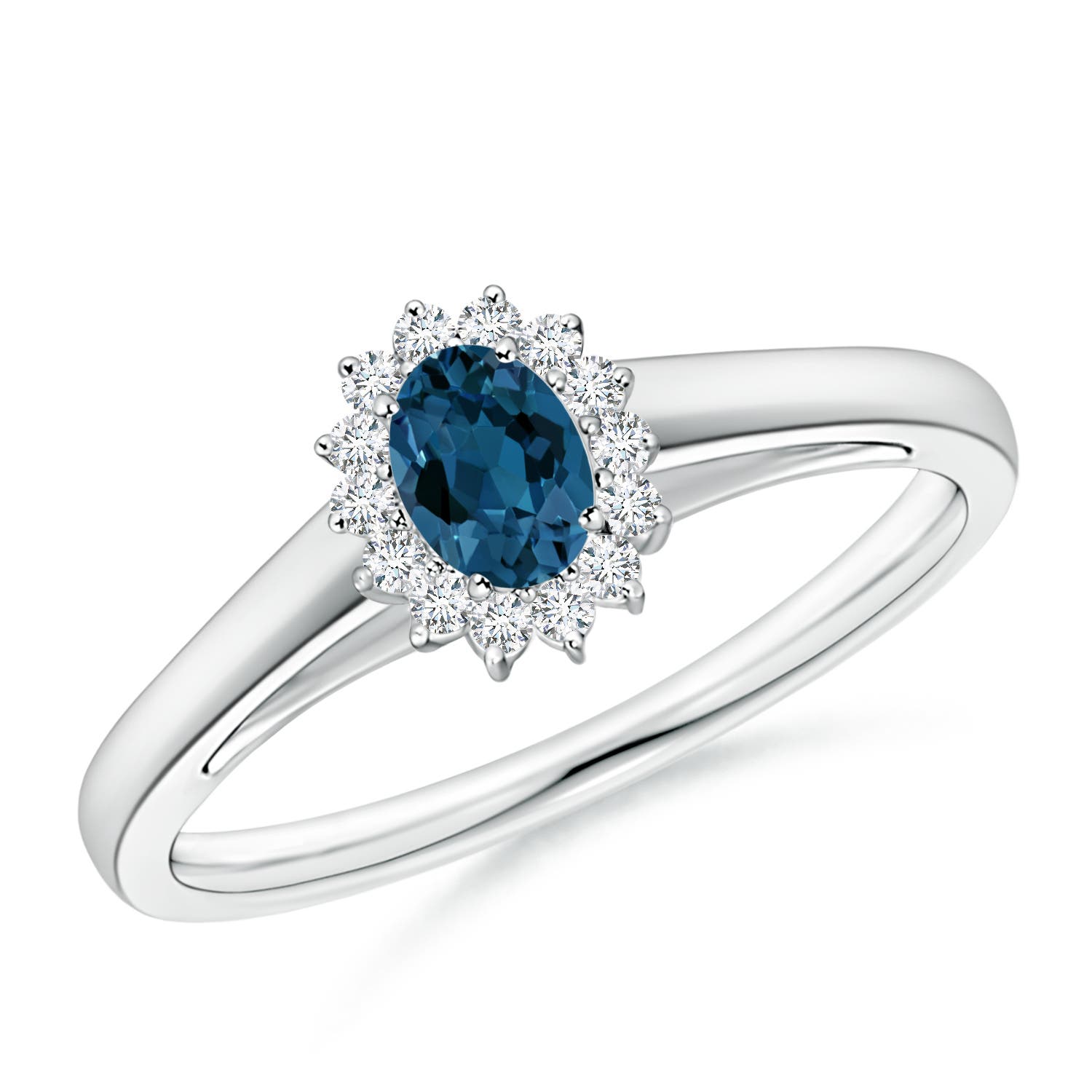 Angara 0.27 Carat Princess Diana Inspired London Blue Topaz Ring with Halo in Platinum