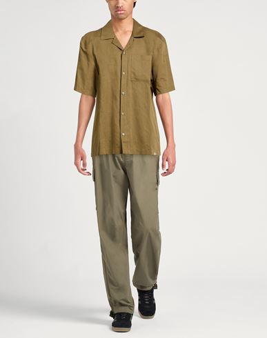 Man Shirt Military green Size XXL Linen, Cotton