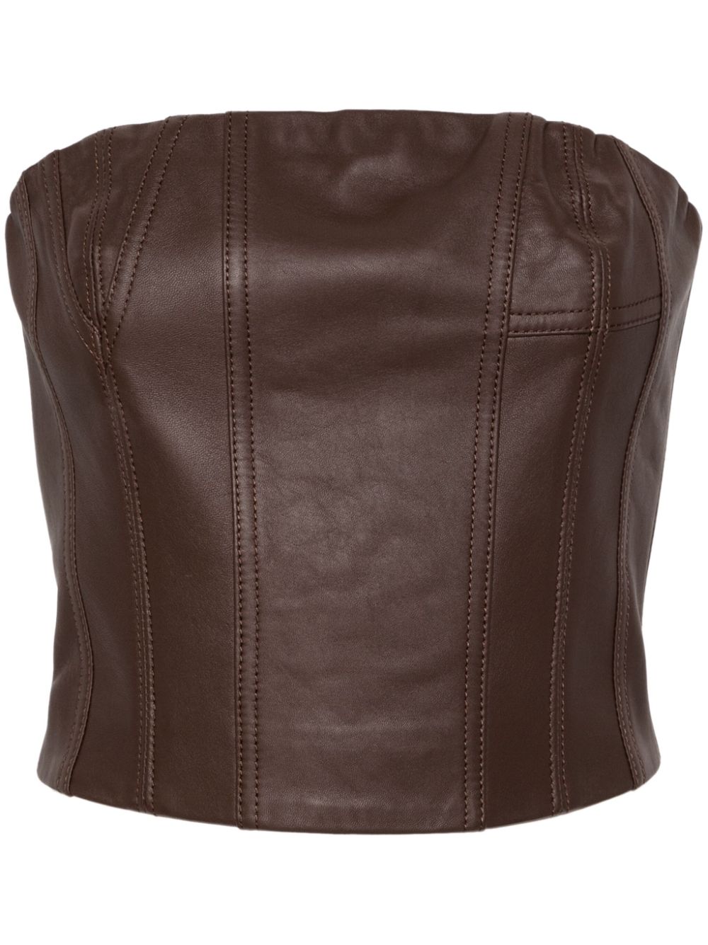 Bustier-style leather top - Brown