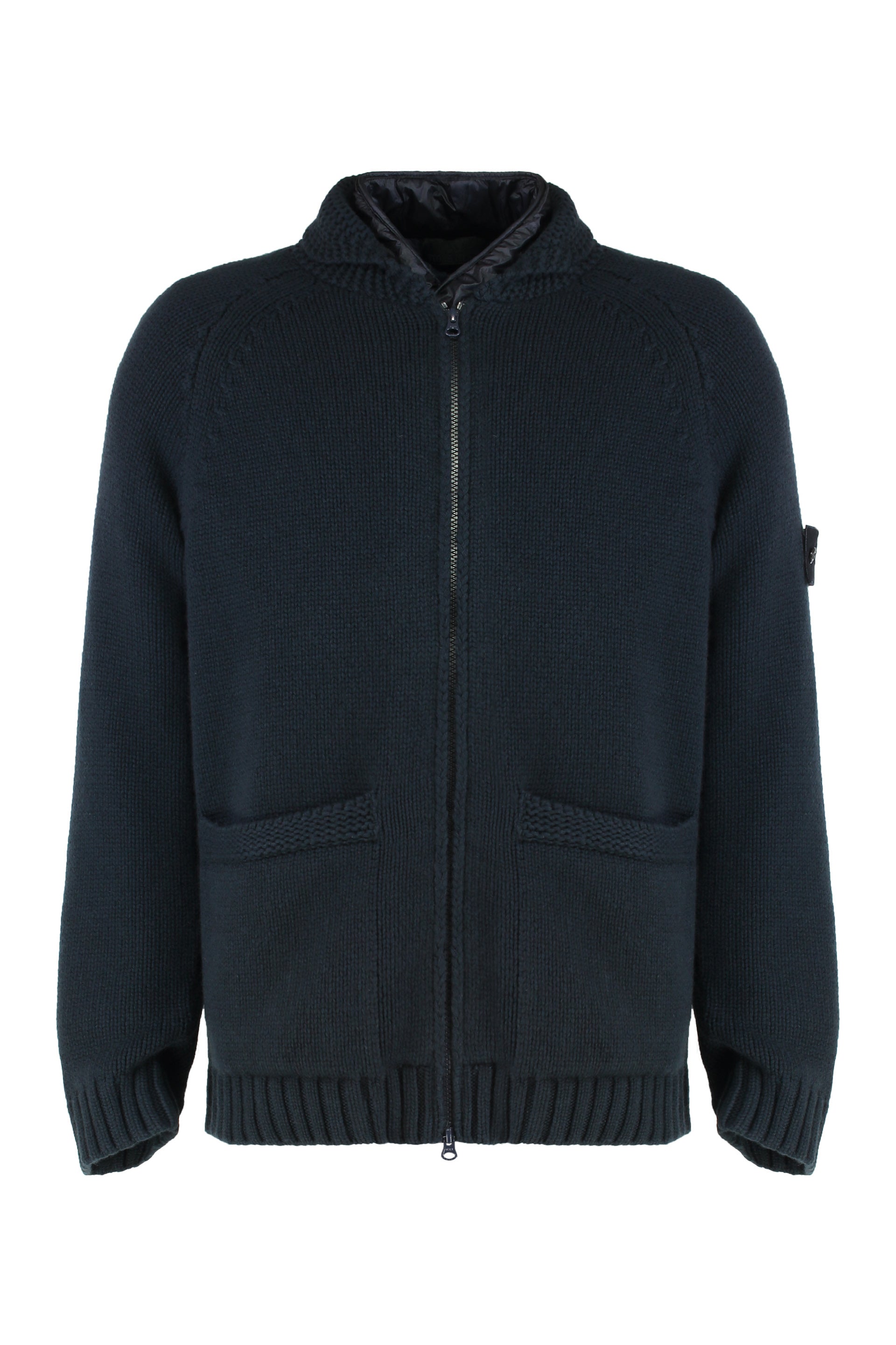 Textured-weave Zip-up Cardigan