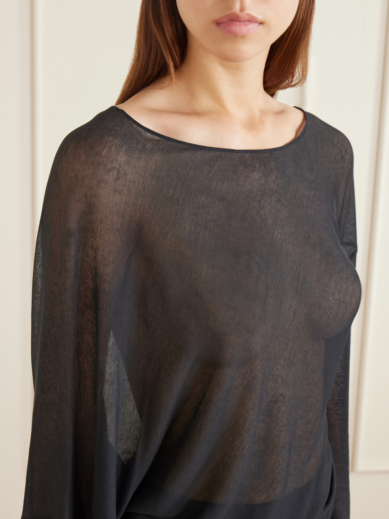 Cobia Asymmetric Gathered Cotton-gauze Blouse - Black