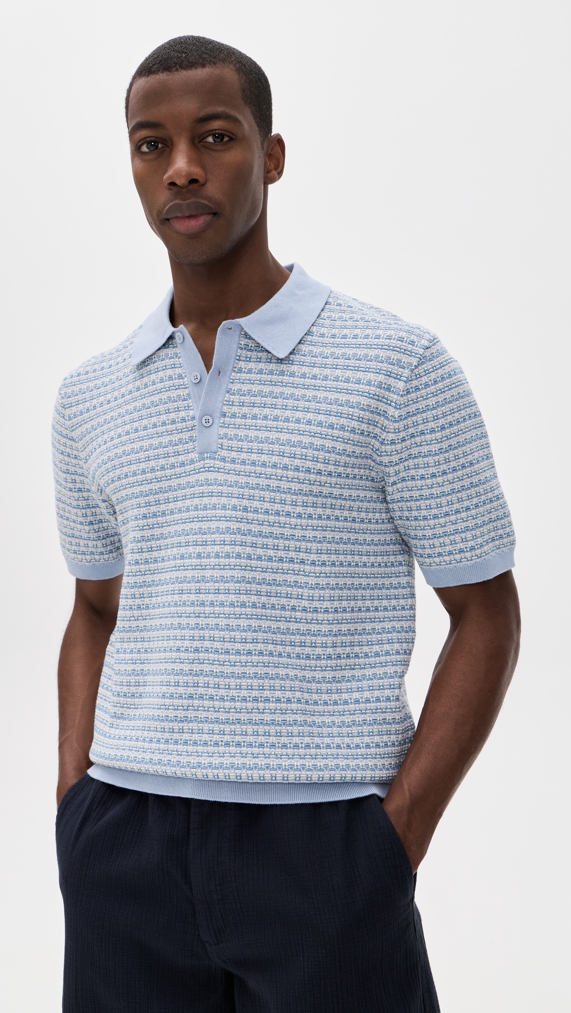 Mini Geo Naples Knit Polo Light Blue