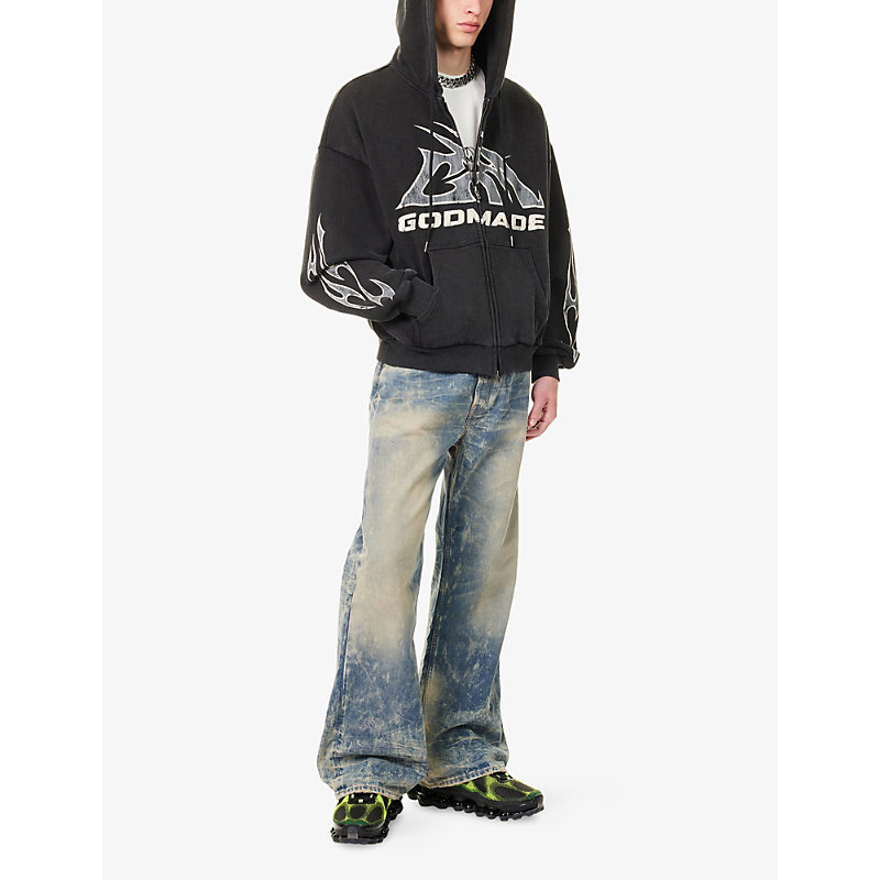 Mens Logo-Print Zip-Up Cotton Hoody