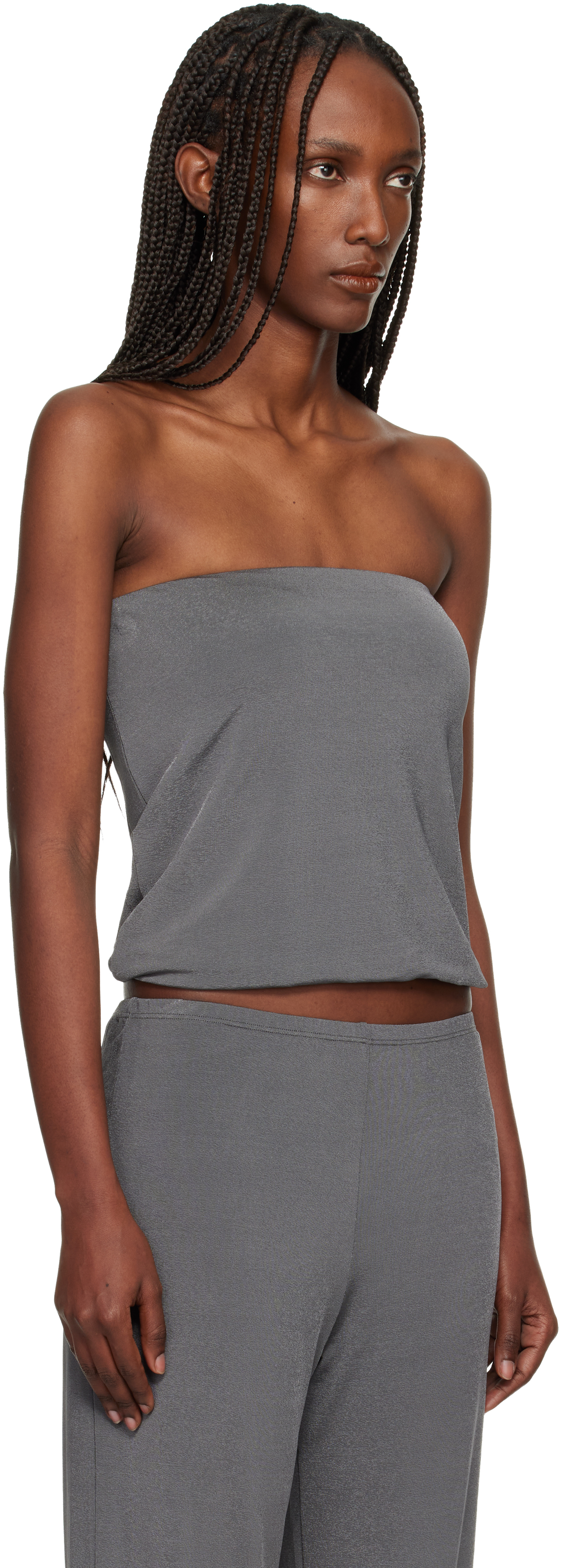 Gray Shiny Crêpe Jersey Bustier Top