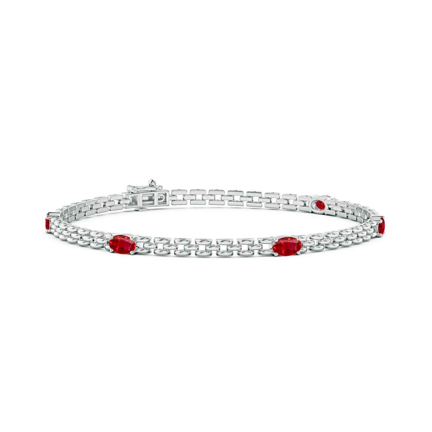 Angara 1.25 Carats Five Stone Oval Ruby Station Link Bracelet in 14K White Gold