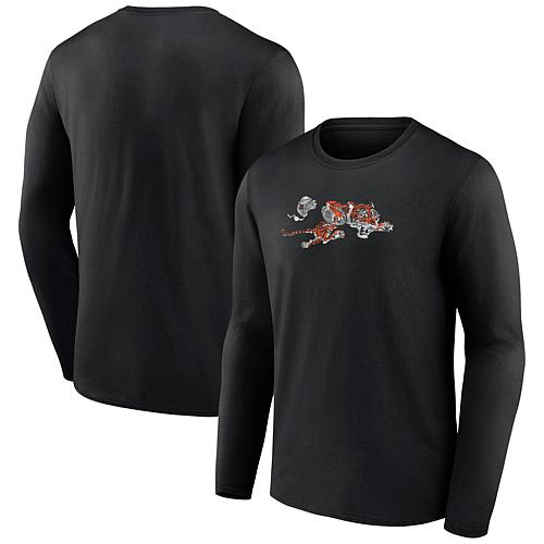 Men's Fanatics Black Cincinnati Bengals Throwback Long Sleeve T-Shirt