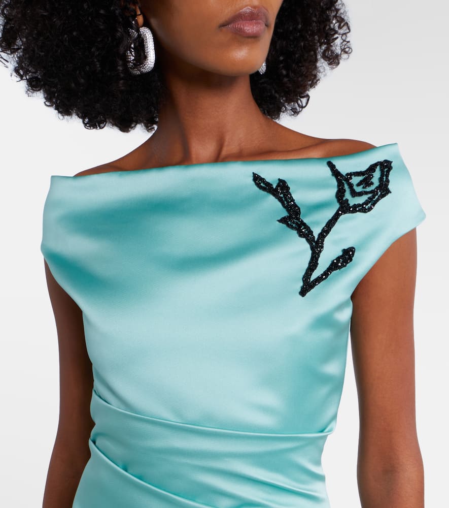 Floral off-shoulder duchesse satin gown